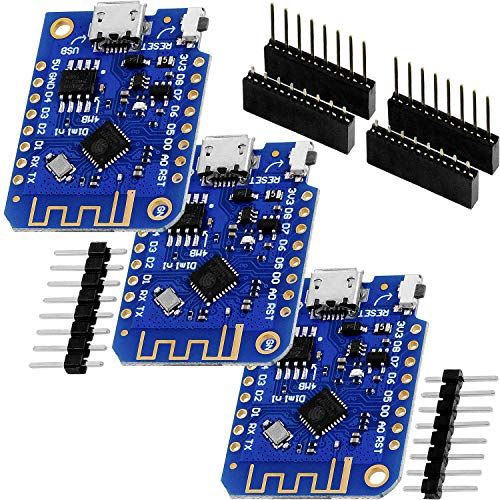 AZDelivery 3 x Modulo D1 Mini V3 Placa de Desarrollo Inalámbrica de Internet de Las Cosas NodeMCU ESP8266EX CH340C 4 MB Compatible con Arduino con E-Book Incluido!