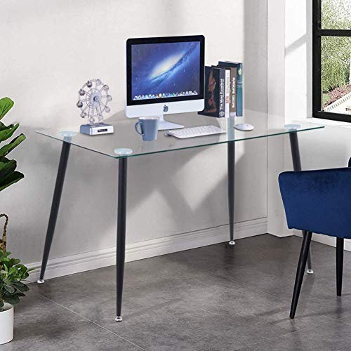 GOLDFAN Modern Glass Computer Desk Table on Workstation Office Home Utility Study Writing Desk 120x70x75cm, Black