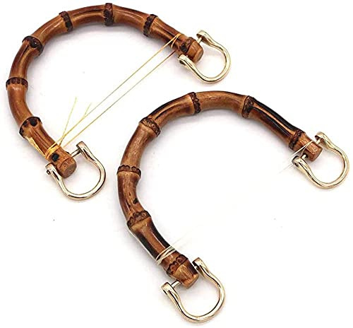 POFET 2 pezzi di ricambio manici in bambù, manici per borsa in bambù con accessori in lega per borsa artigianale all'uncinetto Borse fai da te Accessori