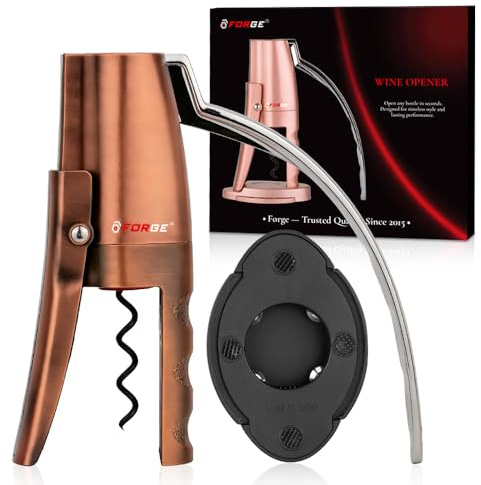 Forge Quality Compact Vertical Lever Corkscrew Wine Opener with Foil Cutter. 3 Seconds to Open a Bottle of Wine. Metallic Bronze