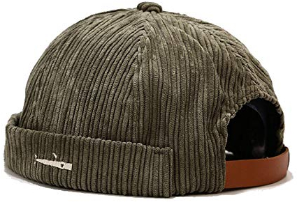 Zegoo Herren Damen Fisch-Stickerei Cord ohne Krempe Matrosenmütze Rollkragen Retro Beanie Mütze - - Einheitsgröße
