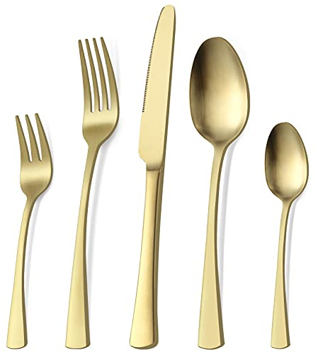 Bestdin Besteck Set 6 Personen, 30 teilig Edelstahl Besteckset Matt Champagner Gold Essbesteck Set mit Messer Gabel Löffel, Hochwertiges Edelstahlbesteck, Spülmaschinenfest.