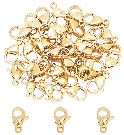 UNICRAFTALE 50pcs Trappola per Aragoste Moschettoni In Acciaio Inox Moschettoni Ganci Portachiavi Ganci Moschettoni Dorati per La Creazione Moschettoni Fai Da Te perusure per collane Foro 1.2 mm