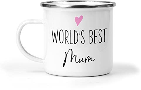 Worlds Best Mum Mug, Mothers Day Gift from Kids, Mum's Birthday Present, Metal Enamel Mug, Hot Chocolate Mug, New Mum Gift