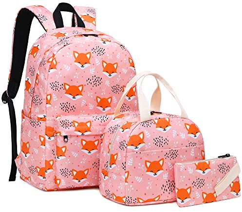 Mimfutu Fuchs Schulrucksack Mädchen Rucksack Schule Kinder Schultasche Teenager Schulranzen mit Lunch Tasche Federmäppchen