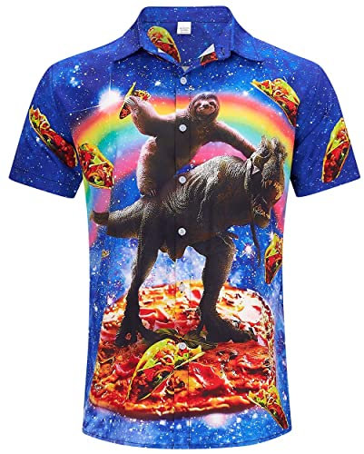 ALISISTER Hawaiihemd Herren 3D Faultier Dinosaurier Gedruckt Kurzärmliges Hemd Tropical Button Down Strandhemd Aloha Summer Hawaii Regular Slim Fit Shirts Bunt Hemden M