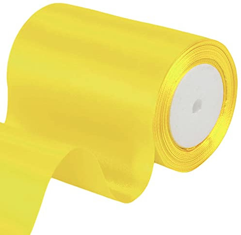 POPOYU 23m Geschenkband Zitronengelb Breit,Satinband 10cm Breit,Geschenk Schleife XXL,Breites Band Zitronengelb,Riesen Geschenkschleife,Geschenkschleife Auto xxl für Verpacken vonGeschenkenWeihnachten