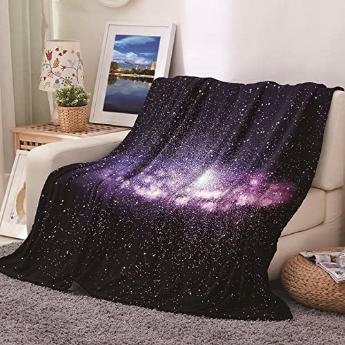 Wohndecke Pad, Kuscheldecke Mädchen Warm Violett Sofaüberwurf Flanell Sternenklarer Himmel Sofadecke Couchdecke 80X120CM