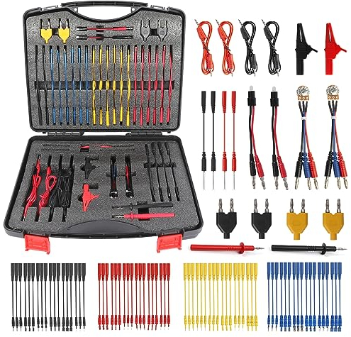 PLAYOCCAR Messleitungen Multimeter Kabel Prüfkabel Set Automotive, 92-tlg Prüfleitungssatz Kfz mit Prüfspitzen, Bananenstecker- und Krokodilklemmen