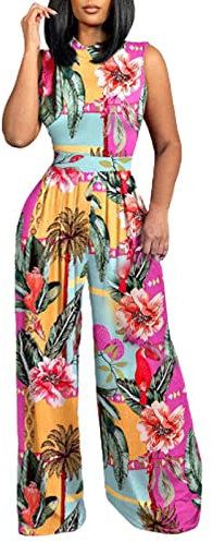 Briskorry Eleganter Sommer-Jumpsuit für Damen – Latzhose dehnbar – kurz – Sommer – Langarm – Rundhalsausschnitt – elegant – lange Arbeitslatzhose, Rosa, 54