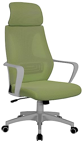 TRISENS Bürostuhl mit Lordosenstütze im Netzstoff-Design Schreibtischstuhl mit Wippfunktion ergonomischer Drehstuhl mit Einer verstellbaren atmungsaktiven Rückenlehne, Farbe:Grau/Grün