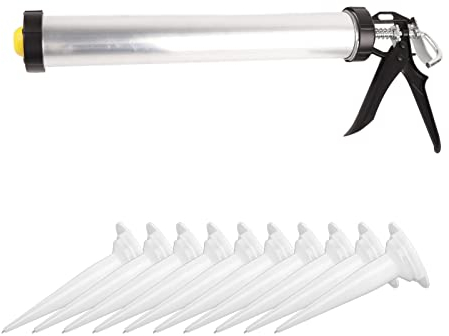 1 Pistolet à Calfeutrer en Silicone avec Tube en Aluminium de 600 Ml, Outil de Calfeutrage avec 10 Buses, Pistolet Manuel Pneumatique Rotatif à 360 °, Mastic sans Effort et