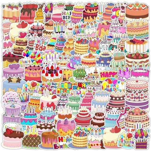 100Pcs Cake Stickers Laptop Car Scrapbook Phone Skateboard Suitcase Luggage Bike Birthday Cake Stickers Vinyl Waterproof Aesthetic Personalised Stickers for Teens Boys Girls Adults Children