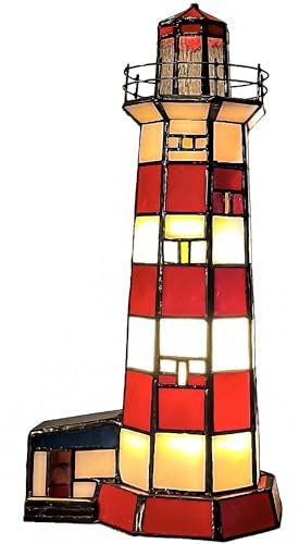 Bieye L30941 Sambro Island Lighthouse Tischlampe im Tiffany-Stil, Buntglas, Akzent-Tischlampe für Heimdekoration