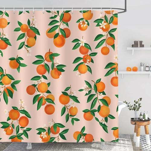 3D Duschvorhang 240x200 Orange Duschvorhang Mandarine Bad Vorhang Antischimmel Wasserdicht Duschvorhänge Textil Polyester für Badezimmer Badewannen mit 12 Haken a4311