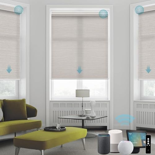 SmartWings Elektrisches Rollo mit Fernbedingung, Smart Rollo Innen 70% Verdunkelung, Kompatibel mit Alexa, Google Home, Homekit, Benutzerdefinierte Größe,Essentiell Creme