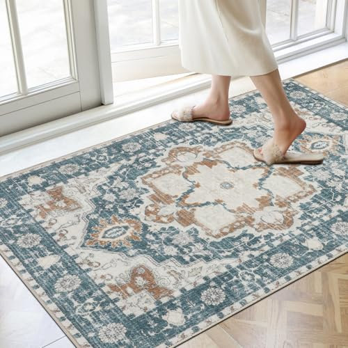 Famibay Vintage Indoor Washable Dirt Trapper Non Slip Entrance Rug Super Absorbent Low Profile Doormat Inside Floor Mat Carpet for Front Back Door Entry Pets Dogs