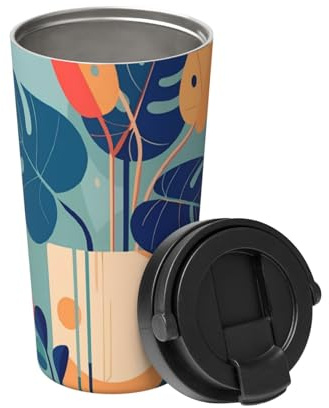 Turtleback Bamboo blu arancione porta una tazza da caffè isolata. Elegante thermos da 500 ml che mantiene le bevande calde per ore, perfetto per caffè, tè e altro ancora.