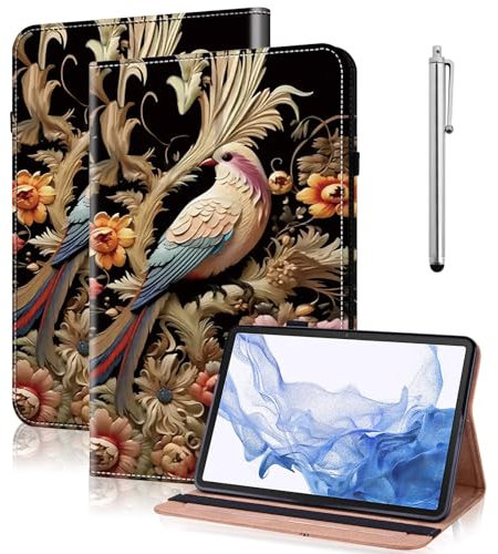 GLANDOTU Hülle für iPad mini (A17 Pro 2024 Modell, 7. Generation) / iPad mini 6 (2021 Modell, 6. Generation), Flip PU Leder mit Stifthalter und Stand Case für iPad mini 7 - Vintage Blume Vogel