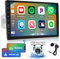 CAMECHO 9 Inch Single Din Car Stereo with Wireless Apple CarPlay Android Auto Touchscreen 1 Din Car Radio with Bluetooth FM Radio EQ Mirror Link Car MP5 Player USB + Reverse Camera + MIC