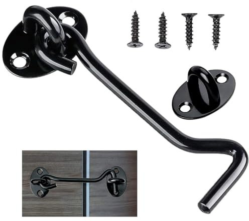 ruitao 4 Inch Gate Hook, Hook and Eye Latch Stainless Steel Cabin Hook with Mounting Screws, Hook Eye Latch Door Lock Hook, Apply to Wooden Gates Sliding Door Window Brace Gate Garden Bedroom Bathroom