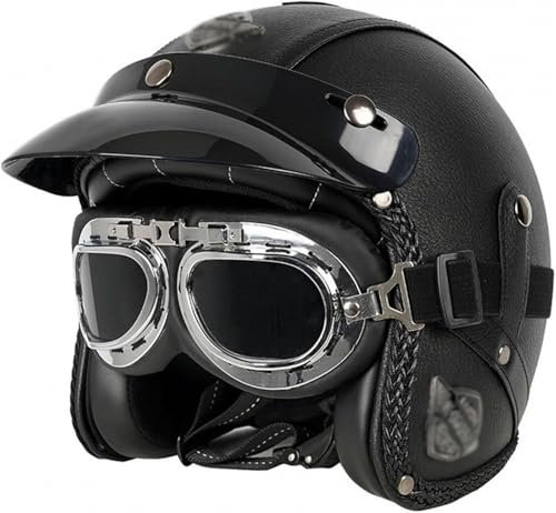 GKCEGHKS Casco Scooter Mezzo Casco da Motociclista Vintage Caschi Mezzo Elmetto Moto retrò retrò Casco Scodella Aperto Caschi da Moto ECE Omologato Casco A Scodella Scooter Motorino
