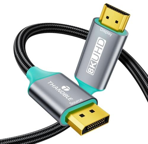 THANDBLE DisplayPort 1.4 to HDMI 2.1 Cable 6FT [8K@60Hz,4K@120Hz] Unidirectional Braided Display Port to HDMI 2.1 Cable, DP to HDMI Support HDR HDCP 2.3 for Monitor, Graphics Card, PC