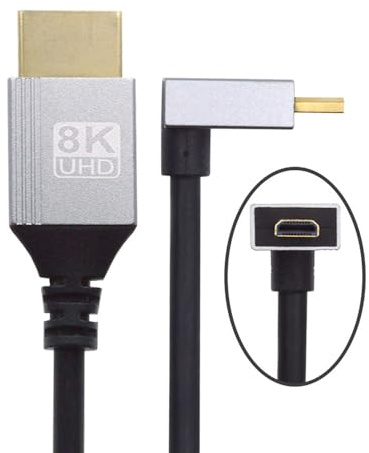 xiwai Up Angled HDTV 90 Degree Micro HDMI 2.1 Ultra Thin Cable 8K 4K Hyper Super Flexible Slim Cord Type-A to Type-D for Camera Monitor, 0.5m/1.5ft