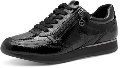 Tamaris Damen Low-Top Sneaker, Frauen Halbschuhe,Wechselfußbett,Strassenschuhe,Freizeitschuhe,Turnschuhe,Laufschuhe,Black PATENT,37 EU