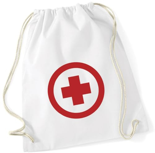 AWASG Turnbeutel Kostüm Karneval Fasching - Gymsac Rucksack mit Fun Print Kreuz - Stoffbeutel Baumwolle mit Kordel zum Zuziehen - Kostüm Arzt Krankenschwester