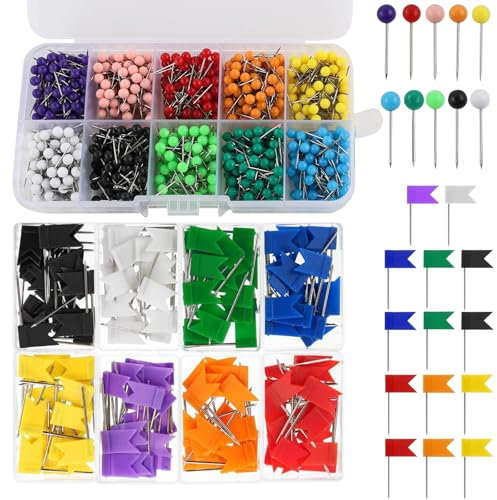 (660 Sätze) 160PCS Fahnennadeln Bunt,500PCS Karte Nagel Pinnadeln Rundkopf,Fahnennadeln,Pins Für Pinnwand,Bulletin und Landkarten für Heim,Büro und Schule Landkarte Fotos