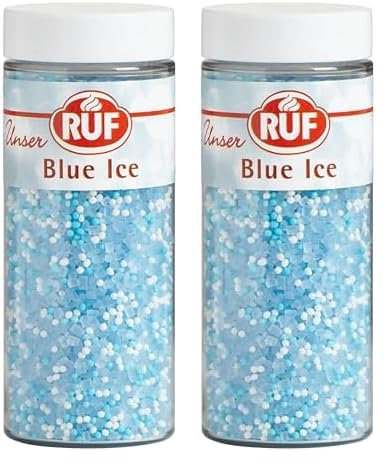 RUF Blue Ice Dekor, Schneeflocken Tortendeko, essbare Zucker-Perlen in eisblau & weiß, zum Verzieren von Torten, Cupcakes Deko (Packung mit 2)