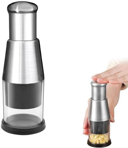 Pressed Garlic Chopper,Compact Dicer Food Chopper,Functional Manual Press,Stainless Steel Hand Food Press for Mincing Garlic,Easy to Squeeze Kitchen Food Gadget for Ginger Chili Onion Salad ﻿ (1pc)