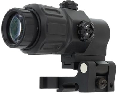 OpTacs 3X Magnifier G33 Nachbau Schwarz mit Flip-to-Side Montage – Vergrößerung für Red Dot & Holo Visier – Taktische Optik für Airsoft & Schießsport