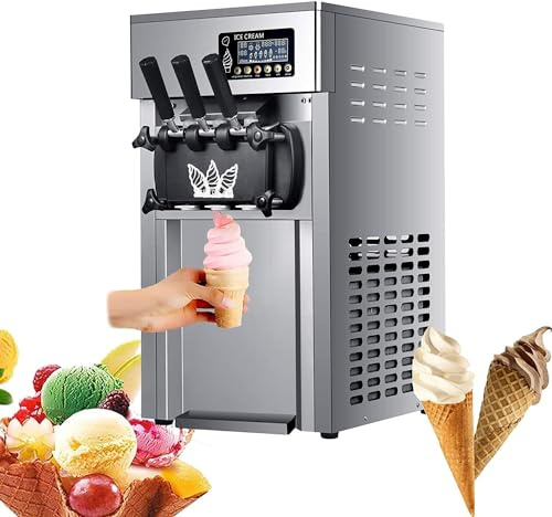 JMOUZHG Ice Cream Machine Professional 1200W,Three Flavors Sweet Cone, 18L/H, LED Display - Ice Cream Maker for Home or Business