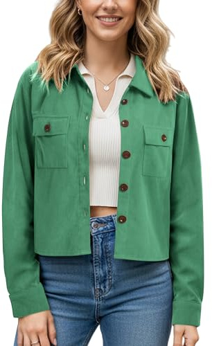 Enmain Cordjacke Damen Langarm Lässige hemdjacke Damen Knopfleiste und Doppelten Brusttaschen