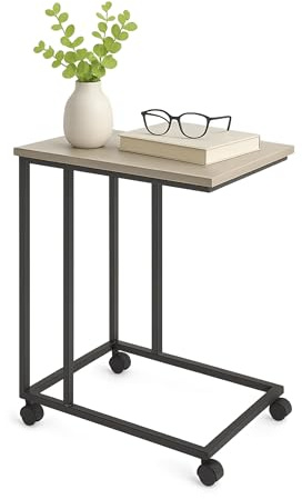 Relaxdays side table on castors, HWD: 68 x 50 x 35 cm, MDF, metal, C-shape, coffee table for sliding under, grey/black