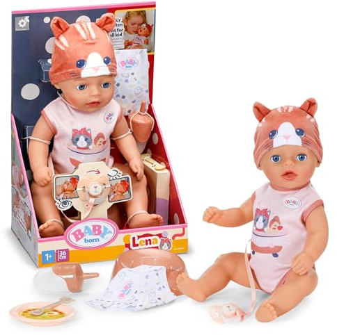 BABY Born Lena Katze 36 cm Funktionspuppe mit 7 Funktionen | Katzen-Strampler, Zubehör inklusive, funktioniert ohne Batterien, 36 cm Funktionspuppe, ab 1 Jahr
