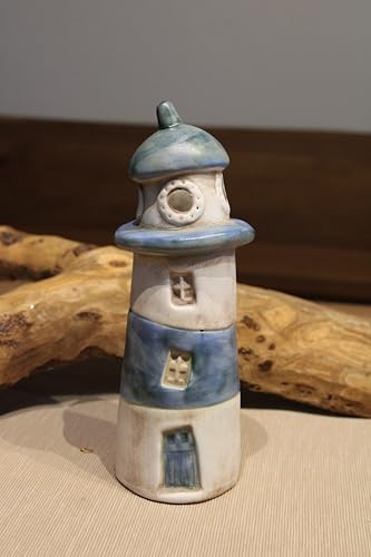 EXNER Sgabello per recinzione, in ceramica, blu/bianco, altezza 21 cm, decorazione da giardino, lucido