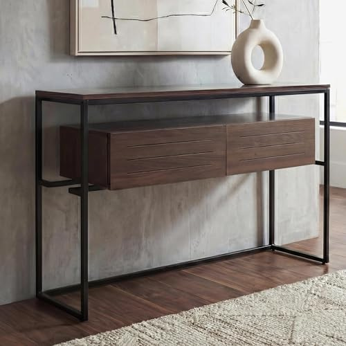 Mendler Konsolentisch HWC-P46, Metall MDF 80x120x40cm - braun | Telefontisch, Beistelltisch, Ablagetisch, Schublade, Melamin