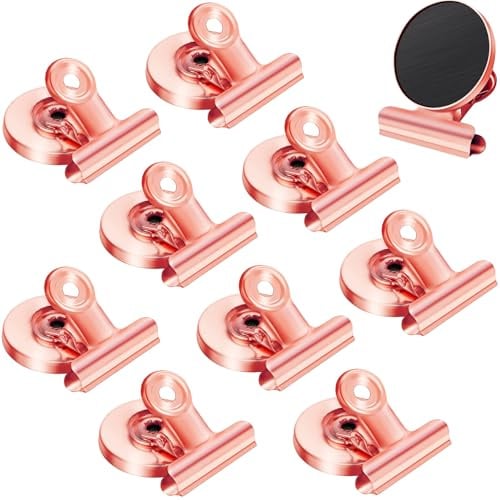 FAYAHAR 10 Stück Magnetklammern, Roségold Magnet Clips, Magnetische Klammer | Kompakt und Robust, Starker Halt, Kratzschonende Auflagen, Magnet mit Klammer für Kühlschrank Pinnwand Tafel Büro