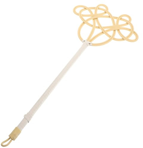 HOMSFOU Batteur de Tapis à Long Manche en Plastique Imitation Rotin, Plumeau Pratique pour Courtepointes et Moquettes, Outil Ménager Dépoussiérant pour Salon, Chambre et Bureau, Nettoyage
