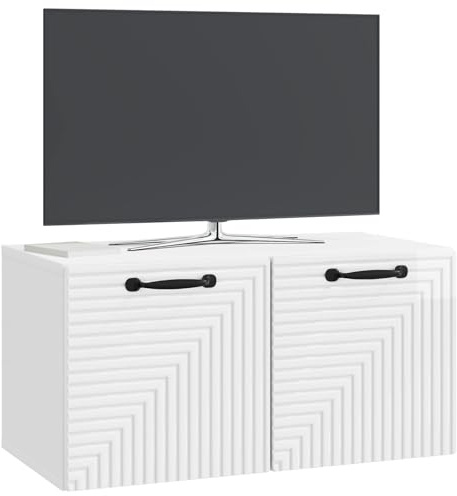vidaXL Wandmontierter TV-Schrank Hochglanz Weiß 59,5 x 31 x 30 cm, Wohnzimmer, moderner rechteckiger Stauraum, wandmontierte Medienkonsole, platzsparendes Möbel für Dein Zuhause