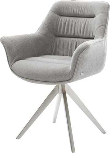 DELIFE Esszimmerstuhl Kaira-Flex Kreuzgestell kantig Edelstahl Strukturstoff Soft Grau 180° drehbar