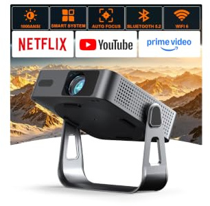 Smart Beamer【1000ANSI ＆ Offizielle App】 Mini Projektor mit Autofokus ＆ Trapezkorrektur, VOPLLS 1080P Full HD WiFi6 Bluetooth Beamer 4K Heimkino/Outdoor Klein Projector für Handy (Tiefschwarz)