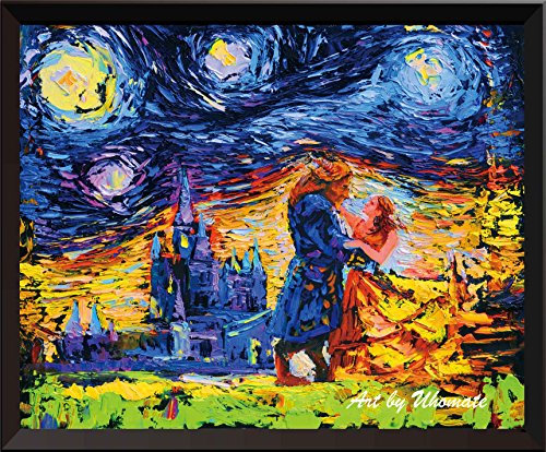 Uhomate Die Schöne und das Biest Die Schöne Biest Prinzessin Belle Vincent Van Gogh Sternennacht Poster Leinwand Wandkunst Kinderzimmer Dekor Wohnzimmer Wanddekoration A001 (18 x 24)