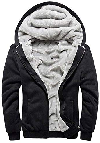 LBL Men's Hoodies Full Zip Up Fleece Jacket Casual Hooded Sweatshirt Plus Size Winter Warm Coat W11 Black XL