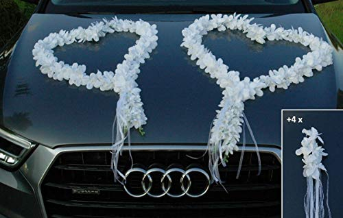 ORCHIDEEN Herzen Braut Paar Rose Deko Dekoration Hochzeit Car Auto Wedding ®Auto-schmuck Deko Girlande PKW (reinweiß)