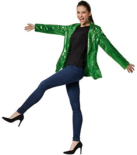 dressforfun Blazer Damen, Kostüm Damen Pailletten Oberteil Damen, Glitzer Oberteile Damen, Jackett, Faschingskostüm, Disco Kostüm Damen, Rave Outfit Damen, 80er Jahre Outfit, grün, XL