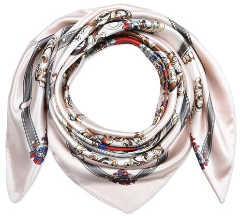 corciova Women's 35x35 inches Polyester Satin Floral Headscarf - Misty Rose Royal Court Jewels
